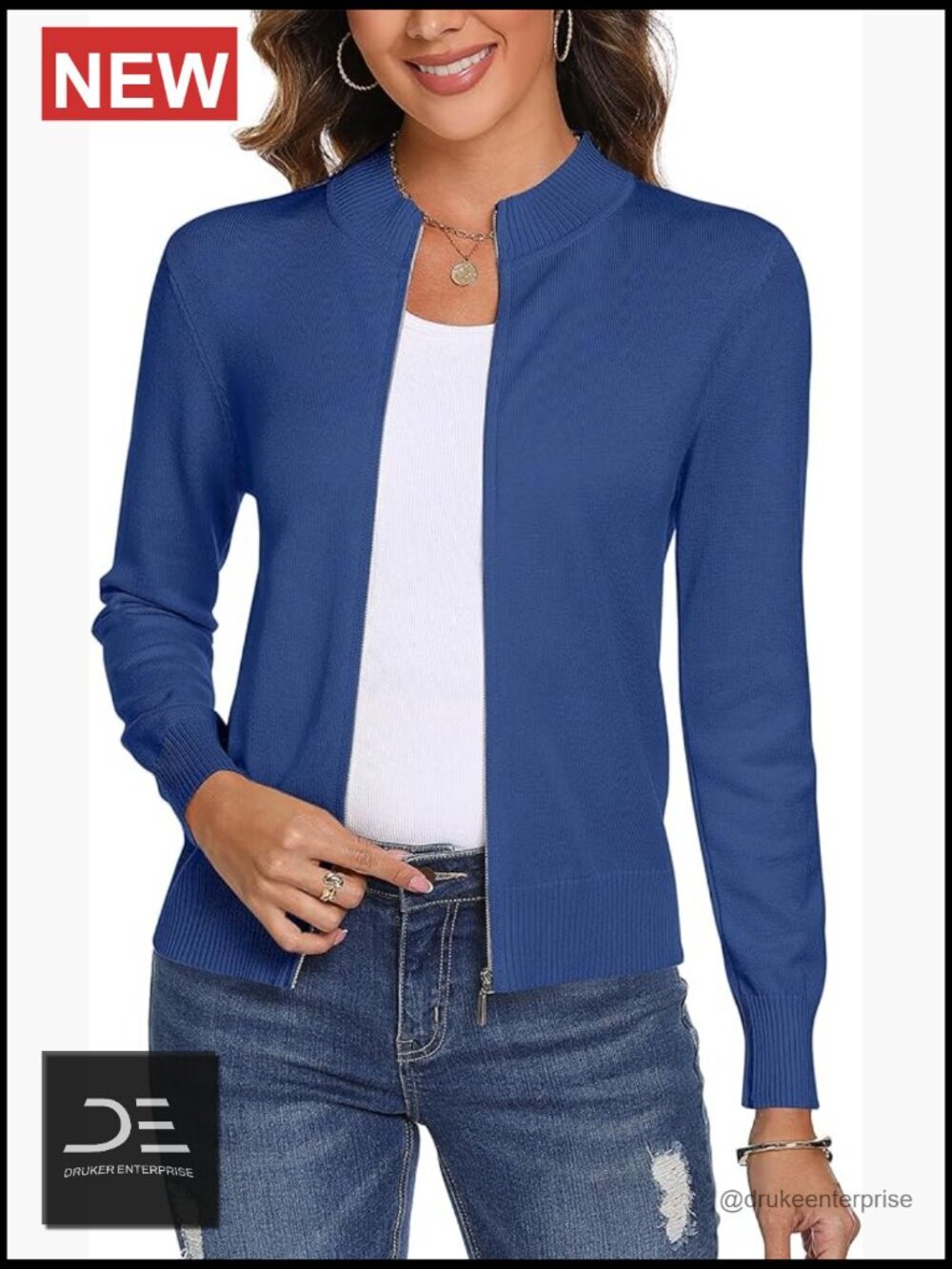 Womens Long Sleeve Knitted Zip Up Cardigan Sweater Lightweight